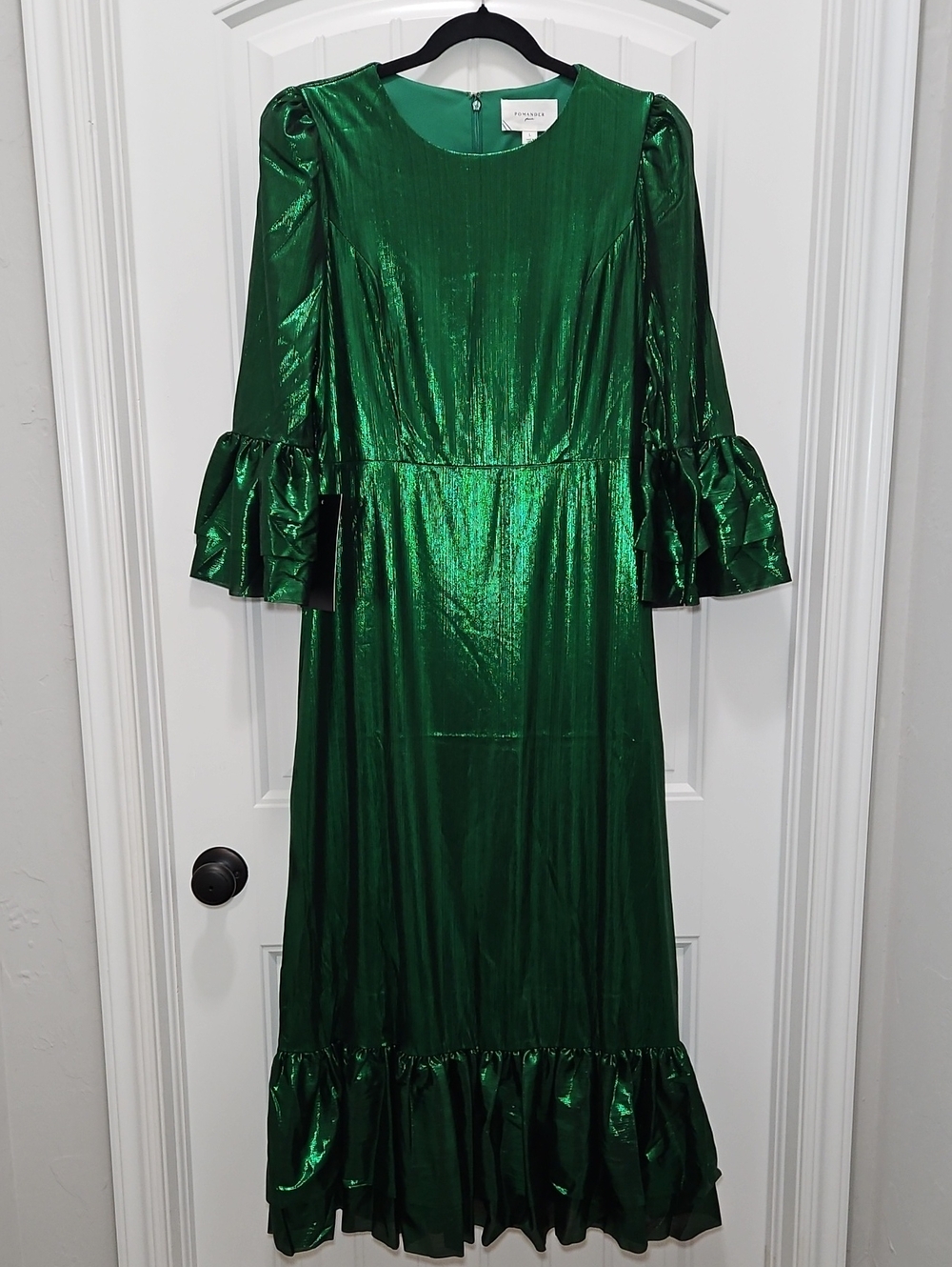 Pomander Place Lillith Midi Dress Lurex Emerald Green Large New Women's Holiday